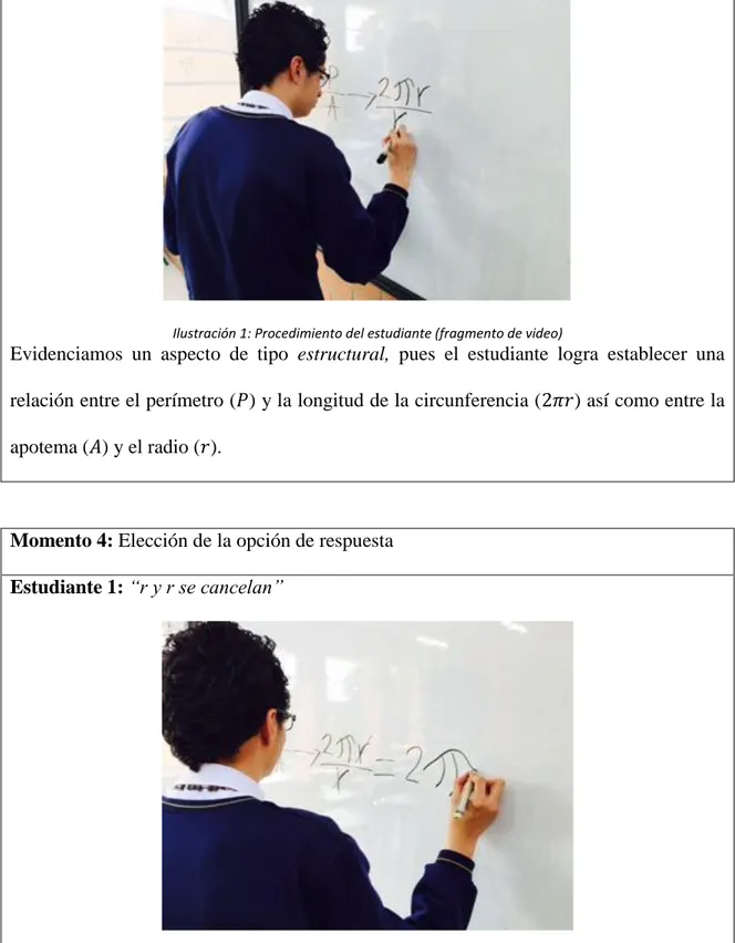 Ilustración 1: Procedimiento del estudiante (fragmento de video) 