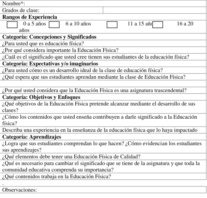 Figura 6. Formato entrevista a docentes. 