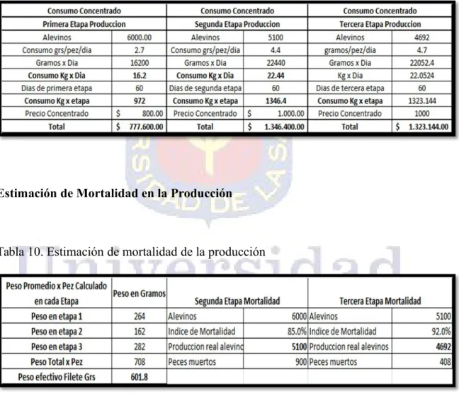 Tabla 8. Capacidad de estanque