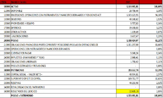 Tabla 1.10. Estructura del Balance 2007 