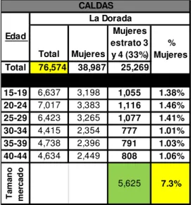 Tabla 7 Mercado potencial de los municipios de Caldas a ser atendidos.