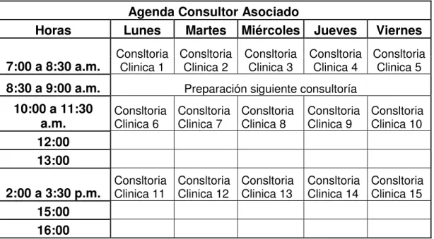 Tabla 7 Agenda del Consultor Asociado 