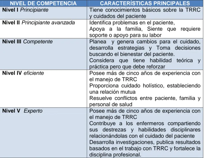 Tabla 5.  Competencias profesionales según Benner . 