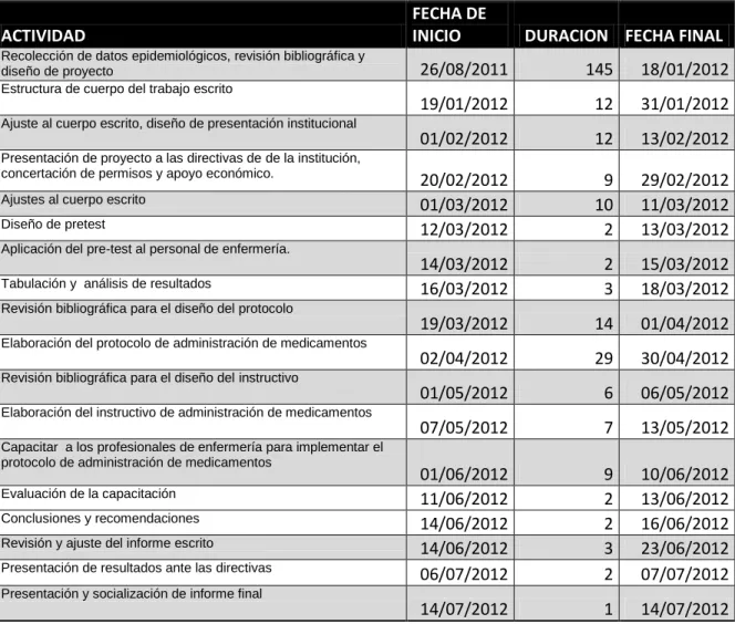 Tabla 5. Cronograma de Actividades 