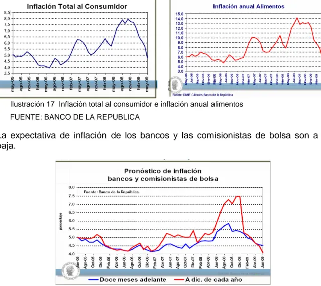 Ilustración 17  Inflación total al consumidor e inflación anual alimentos   FUENTE: BANCO DE LA REPUBLICA 