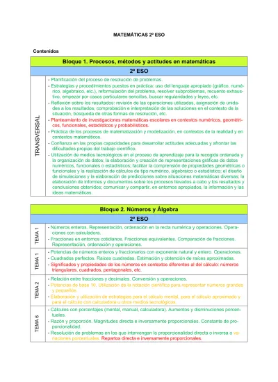 Bloque 1 Procesos Métodos Y Actitudes En Matemáticas 2º Eso Bloque 2