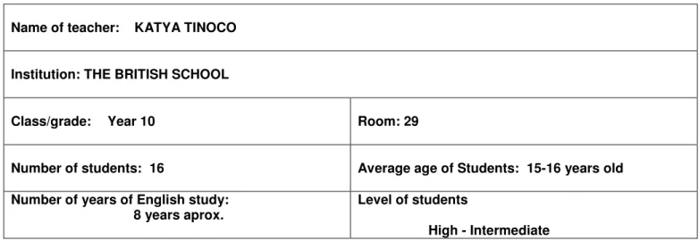 Table 1: Research Implementation Lesson Plan 