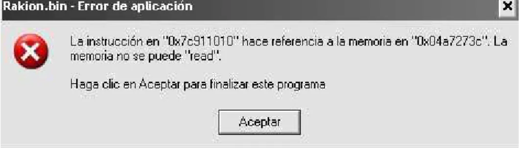 Figura 1: Ejemplo de mensaje de error de baja usabilidad.