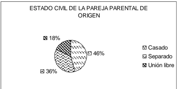 Figura 5. Diagrama circular en porcentaje del estado civil de las parejas de las 4 familias  estudiadas en el municipio de Cajicá Cundinamarca