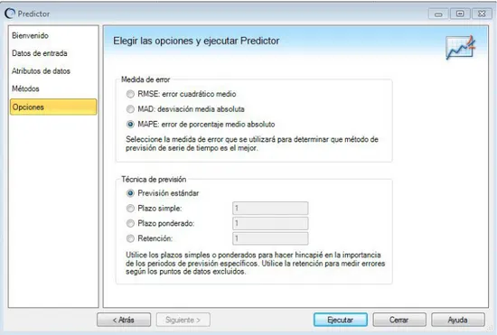 Figura 9. Selección de otras opciones para ejecutar el pronóstico 