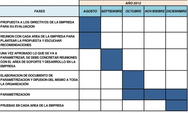 Tabla 7. Cronograma parametrización del sistema  