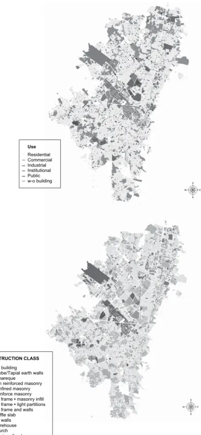 FIGURE 3 Index maps of number of stories and structural class distribution for Bogota´.