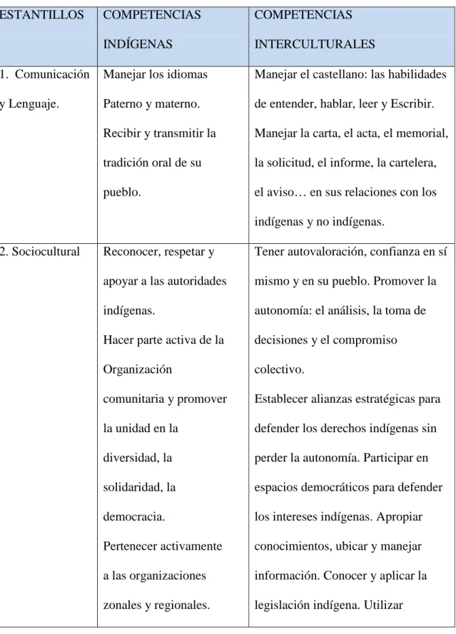 Tabla 1. Competencia del currículo cubeo 