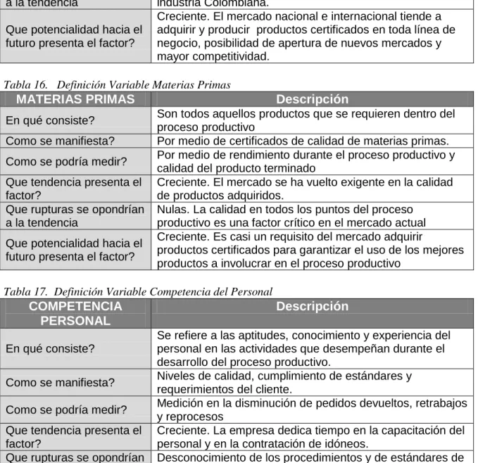 Tabla 17.  Definición Variable Competencia del Personal  COMPETENCIA 
