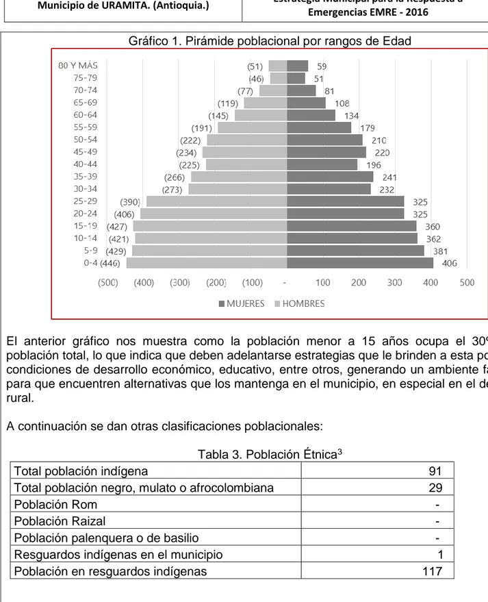 Gráfico 1. Pirámide poblacional por rangos de Edad 