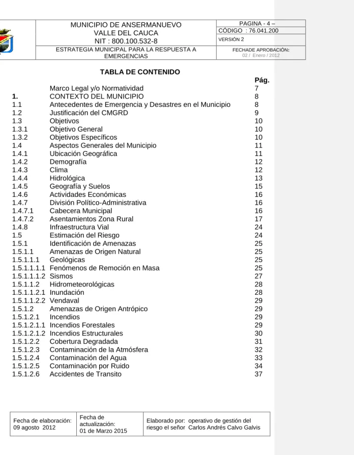 TABLA DE CONTENIDO 
