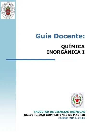 Guía Docente: QUÍMICA INORGÁNICA I