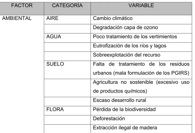 Tabla D1 Matriz Categorial de variables 