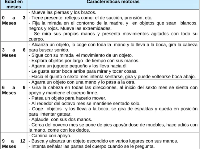 Tabla 3. Resumen de las características motoras 