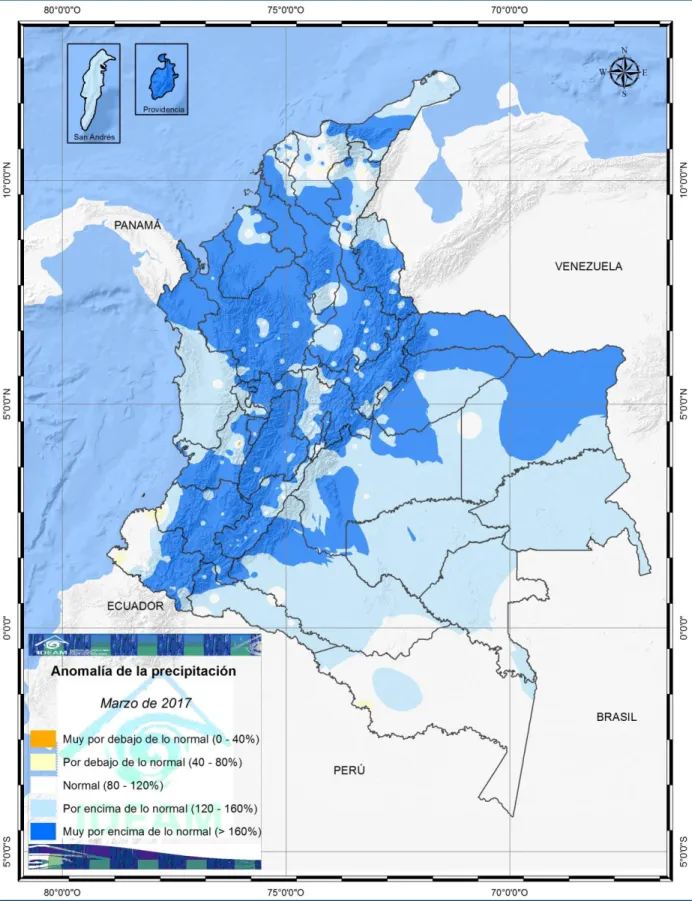 Figura 4. Mapa anomalía de la precipitación marzo de 2017. 