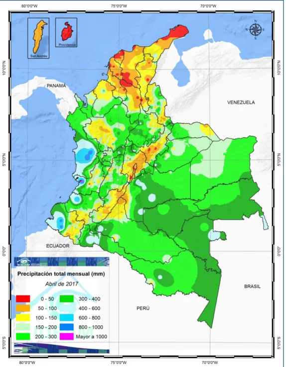 Figura 5. Mapa de precipitación total mensual abril 2017. 