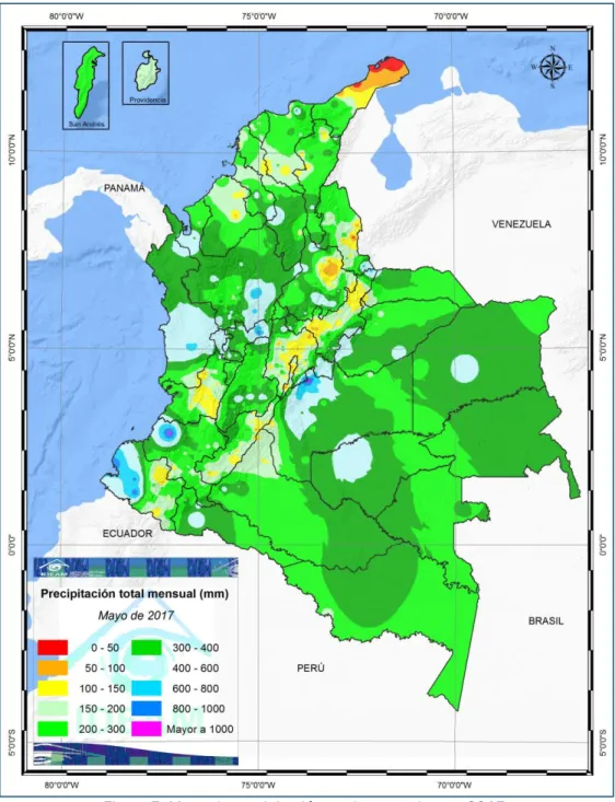 Figura 7. Mapa de precipitación total mensual mayo 2017. 