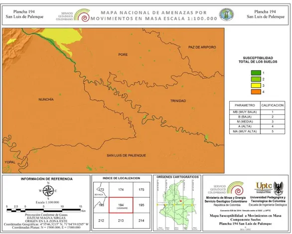 Figura 5.  Mapa de susceptibilidad por suelos edáficos.  