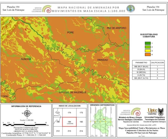 Figura 6.   Mapa de susceptibilidad por cobertura. 