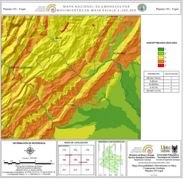 Figura 3.  Mapa de susceptibilidad por la variable geología. 