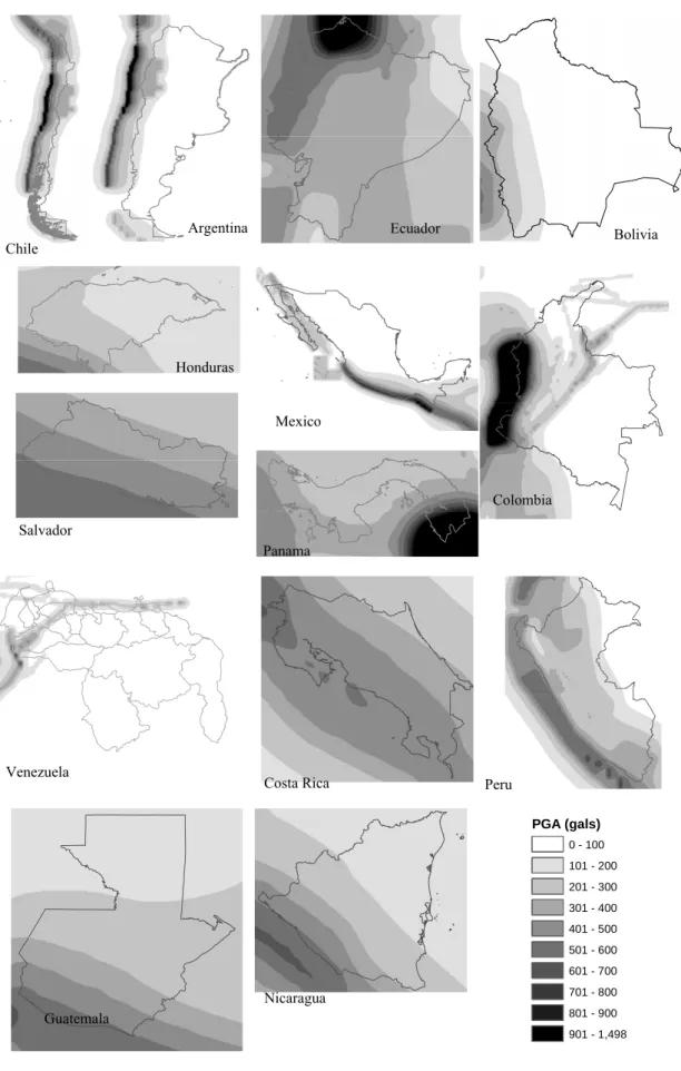 Figure 1. Peak Ground Acceleration for a return period of 500 years Chile 