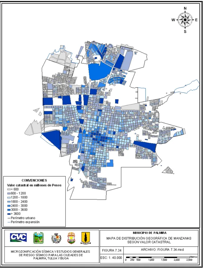 Figura 7.34 Mapa de distribución geográfica de manzanas según avalúo catastral 