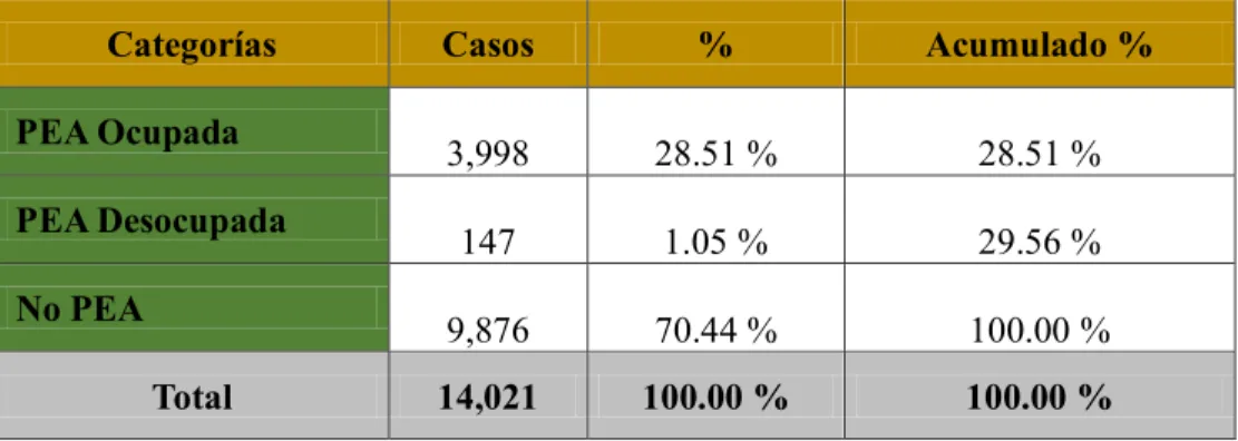 Tabla 12. Población económicamente activa  Población económicamente activa 