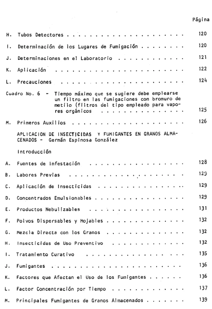 Cuadro No.  6 - Tiempo máximo que se sugiere debe emplearse un filtro en las fumigaciones con bromuro de metilo (filtros del tipo empleado para  