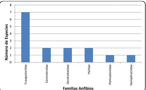 Figura 3 Riqueza potencial de las familias de anfibios con presencia factible en la RFP Tolima