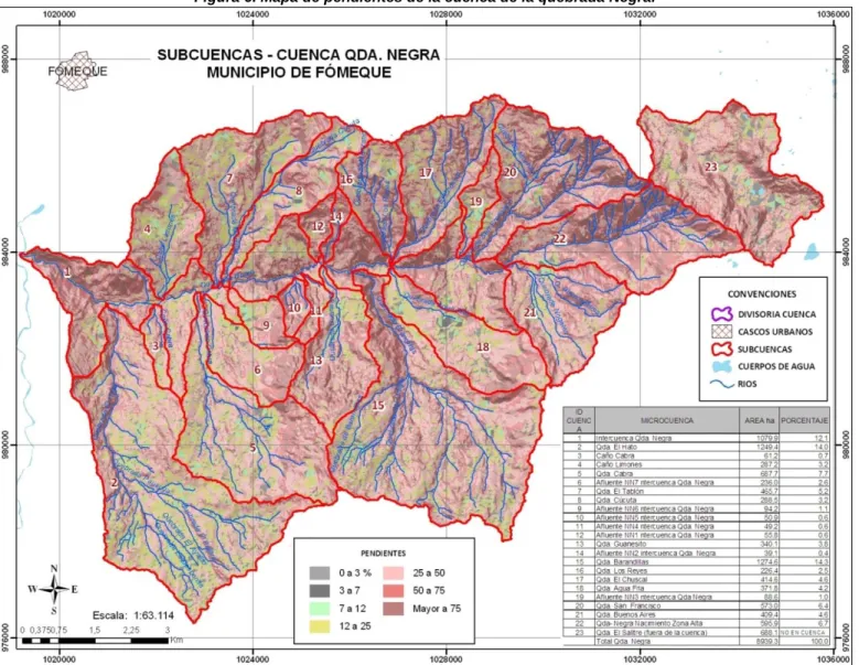 Figura 6. Mapa de pendientes de la cuenca de la quebrada Negra. 