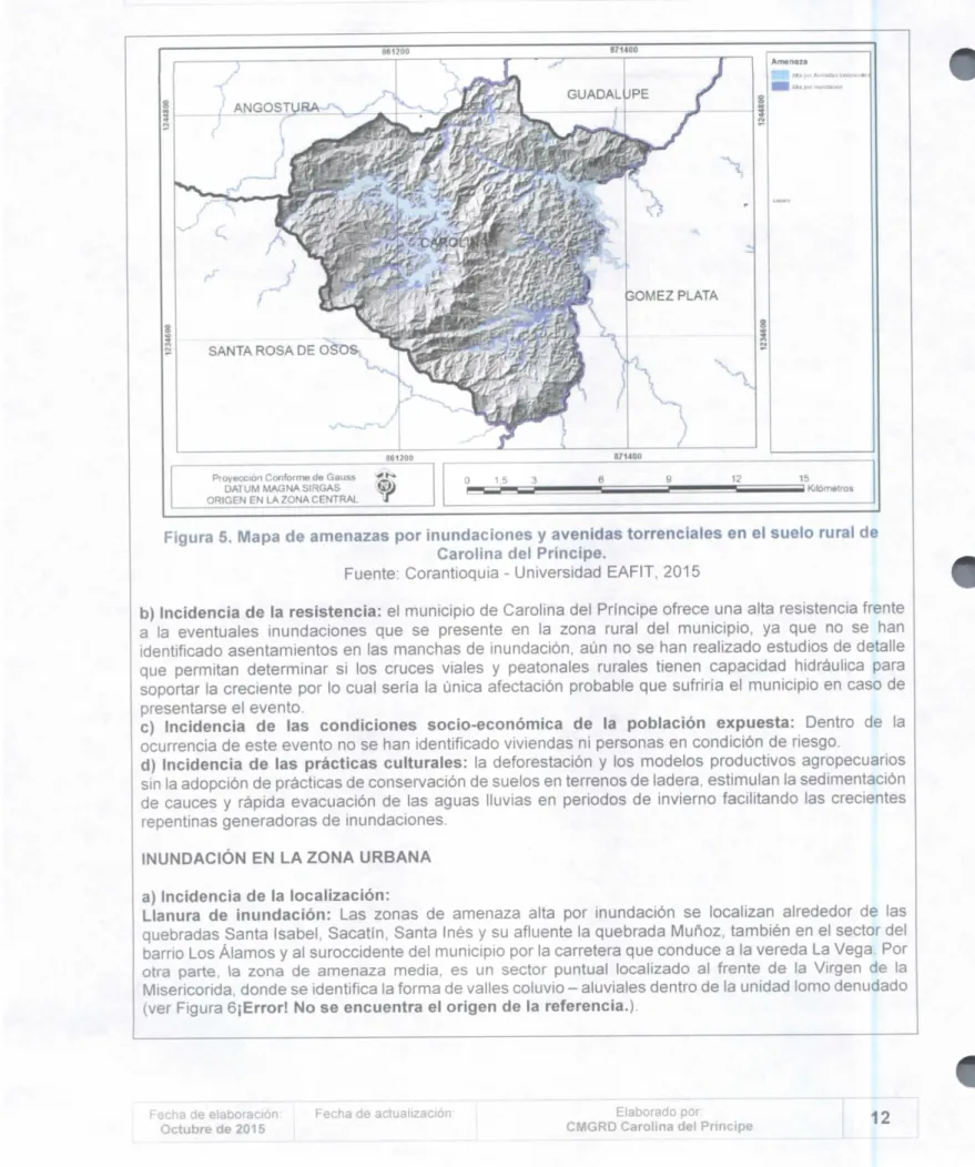 Figura 5. Mapa de amenazas por inundaciones y avenidas torrenciales en el suelo rural de Carolina del Príncipe.