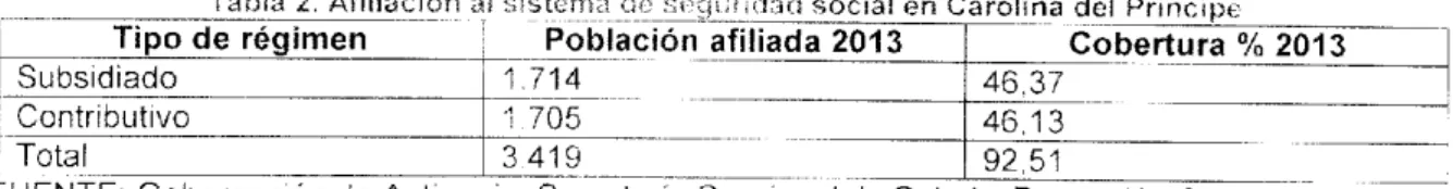 Tabla 3. Cobertura de servicios púbicos en Carolina del Príncipe