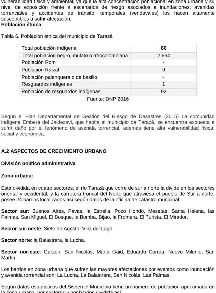 Tabla 6. Población étnica del municipio de Tarazá 