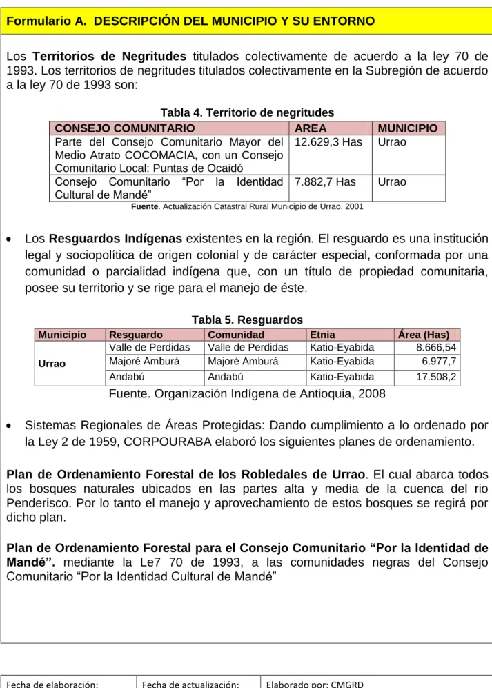 Tabla 4. Territorio de negritudes 