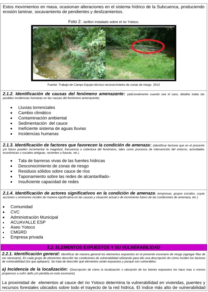 Foto 2:  Jarillon Instalado sobre el rio Yotoco.