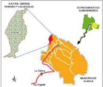 Ilustración  8  ubicación  de  la  reserva  forestal  protectora  Cerros  de  Pionono  y  las  Águilas,  en  relación  al  Municipio de Guasca 