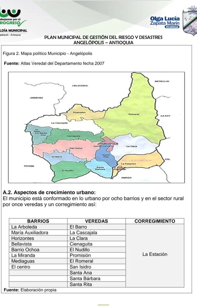 Figura 2. Mapa político Municipio - Angelópolis  Fuente: Atlas Veredal del Departamento fecha 2007 