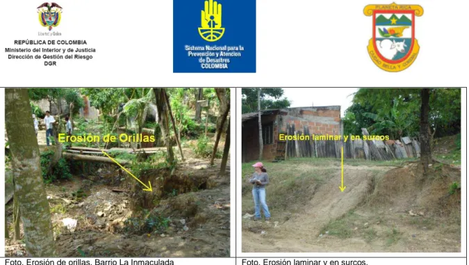 Tabla Porcentaje de los tipos de erosión presentes en el casco urbano del municipio de  Planeta Rica 