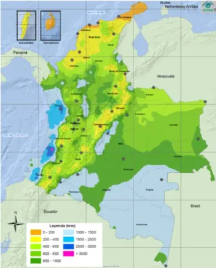 Figura 2. Precipitación Media Total Trimestre Marzo, Abril y Mayo. Promedio Multianual 1981 – 2010