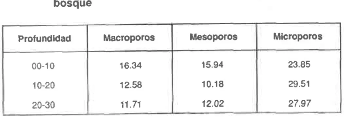 Tabla 4.  Dlstribución de  poros por tamaño (7o) en el  sistema bosque Fusnle: @ 42.'t6 41.79 ¿t5.115 6 