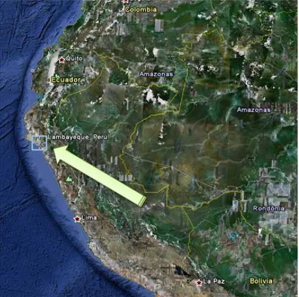 Figura 1: Foto satelital de la ubicación de la ciudad de Lambayeque en el Perú