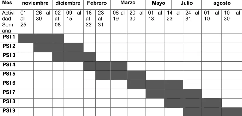Cuadro N° 01 Cronograma de las actividades a llevar a cabo para el PEI. 