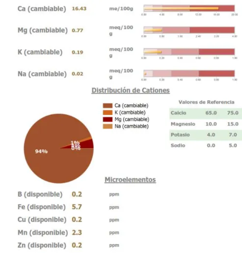 Figura 5. Resultados de la muestra 1 de suelo (0 a 30 cm) realizada por la empresa agrícola Hoja Redonda