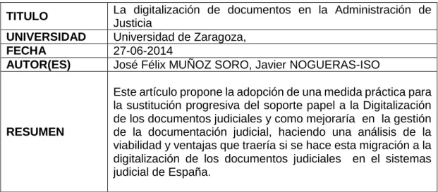 Tabla 1: Antecedente n° 1 