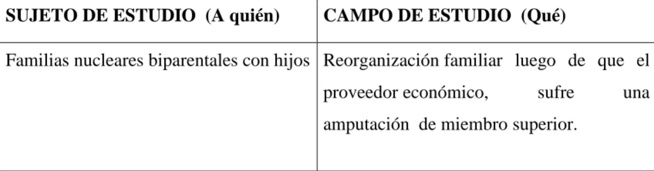 Tabla 1. Sujeto y campo de estudio 